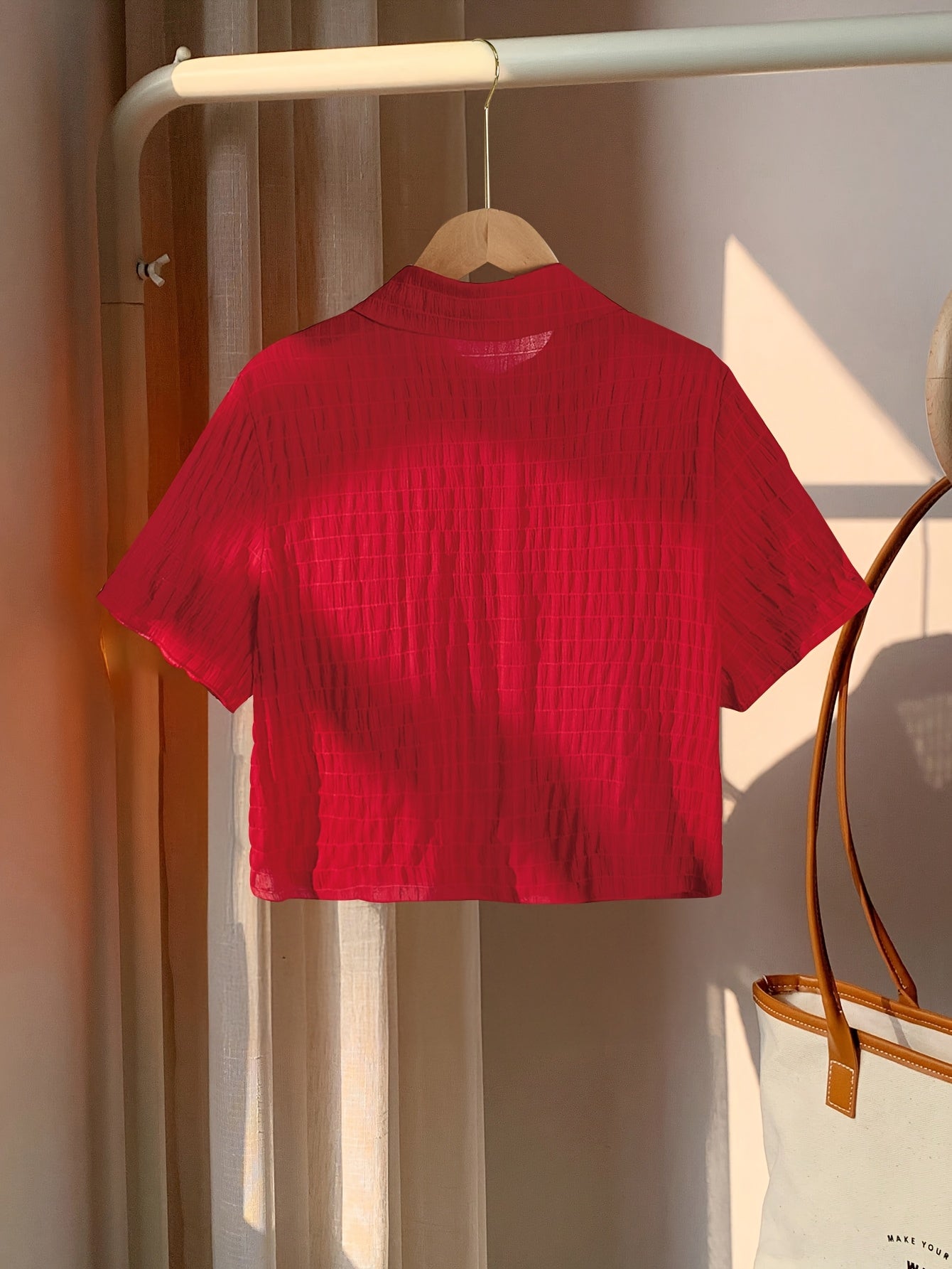 Elegant Red Mini Short-Sleeve Blouse for Women