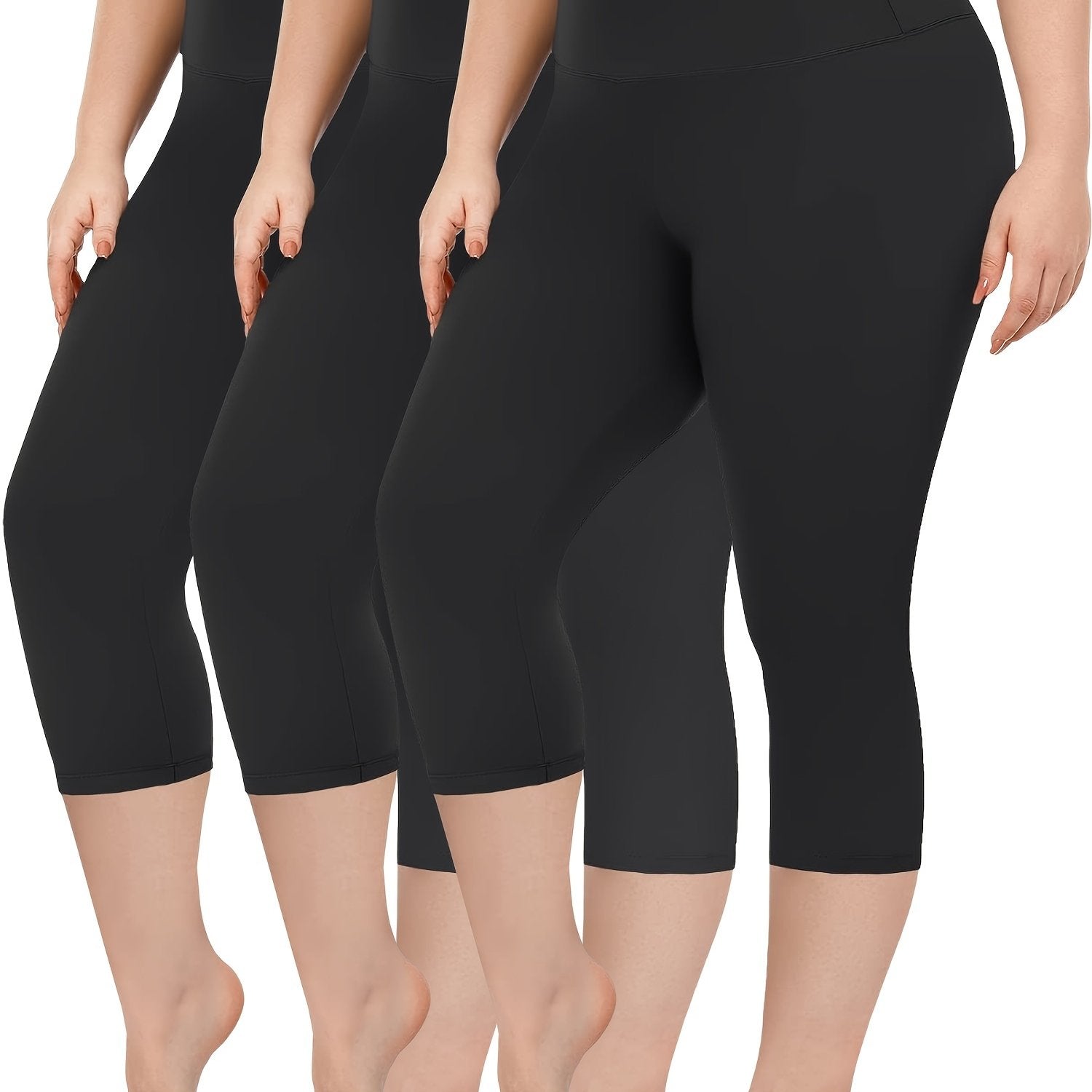 Plus Size - 3pcs High-Waist Capri Leggings for Women