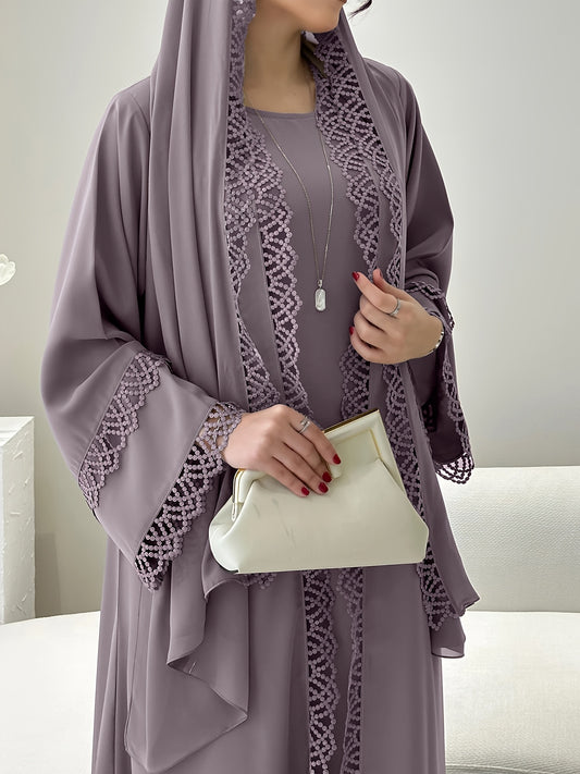 2pcs Set with Lace Trim Muslim Kaftan