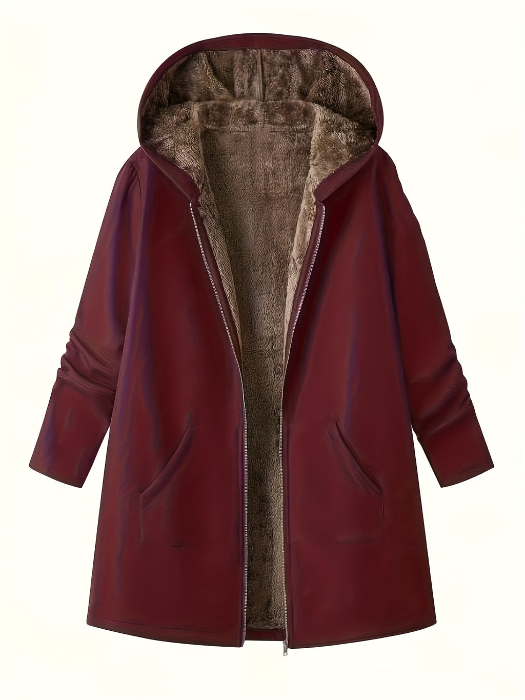 Elegant Winter Hooded Jacket with Pockets - Warm H-Line Coat Suitable for Fall/Winter, Machine Washable Outerwear