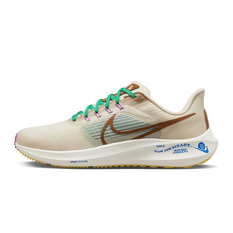 Nike Air Zoom Pegasus 39 Unisex Low-Top Running Shoes - Breathable White & Beige Training Sneakers with Cushioned Zoom Air Technology
