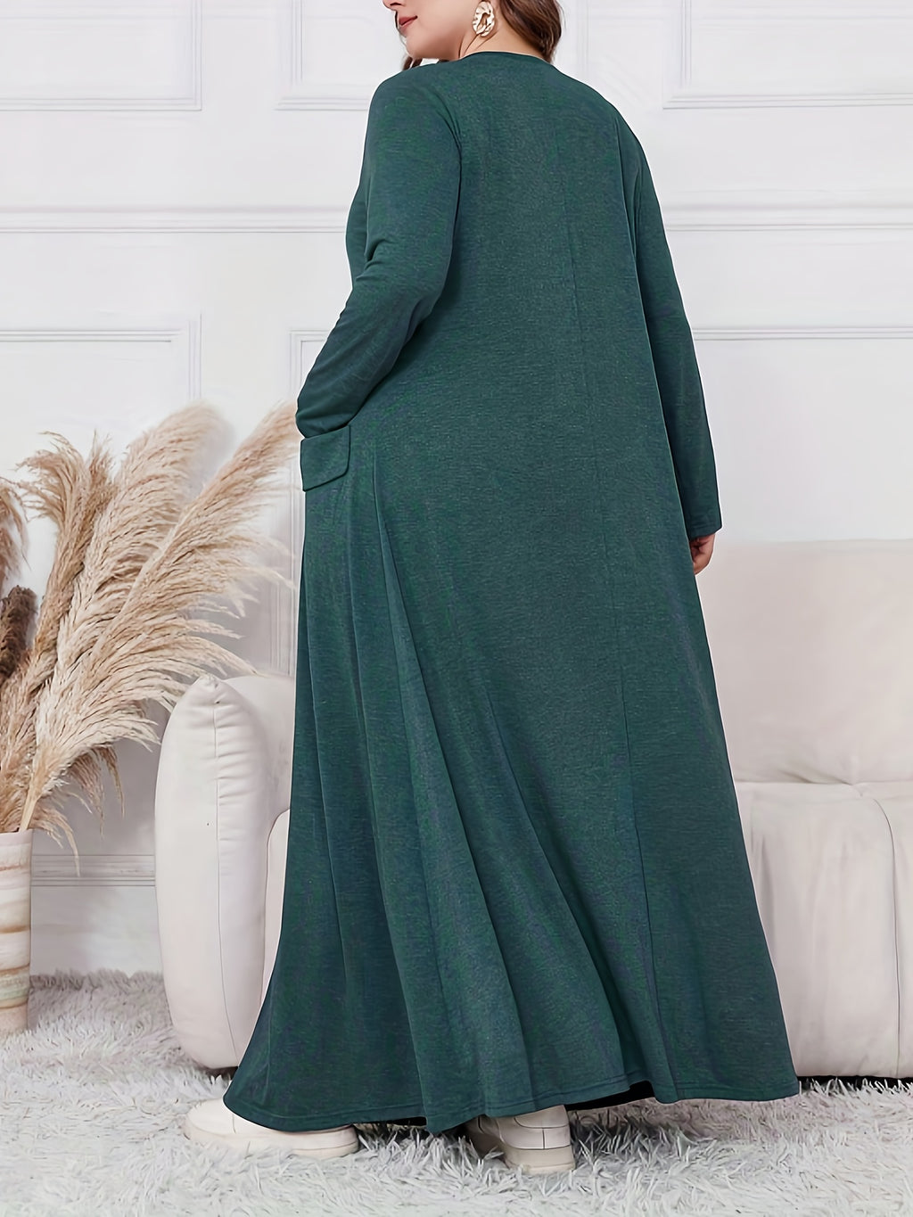 Elegant Plus Size Women's Long Sleeve Maxi Dress - Loose Fit