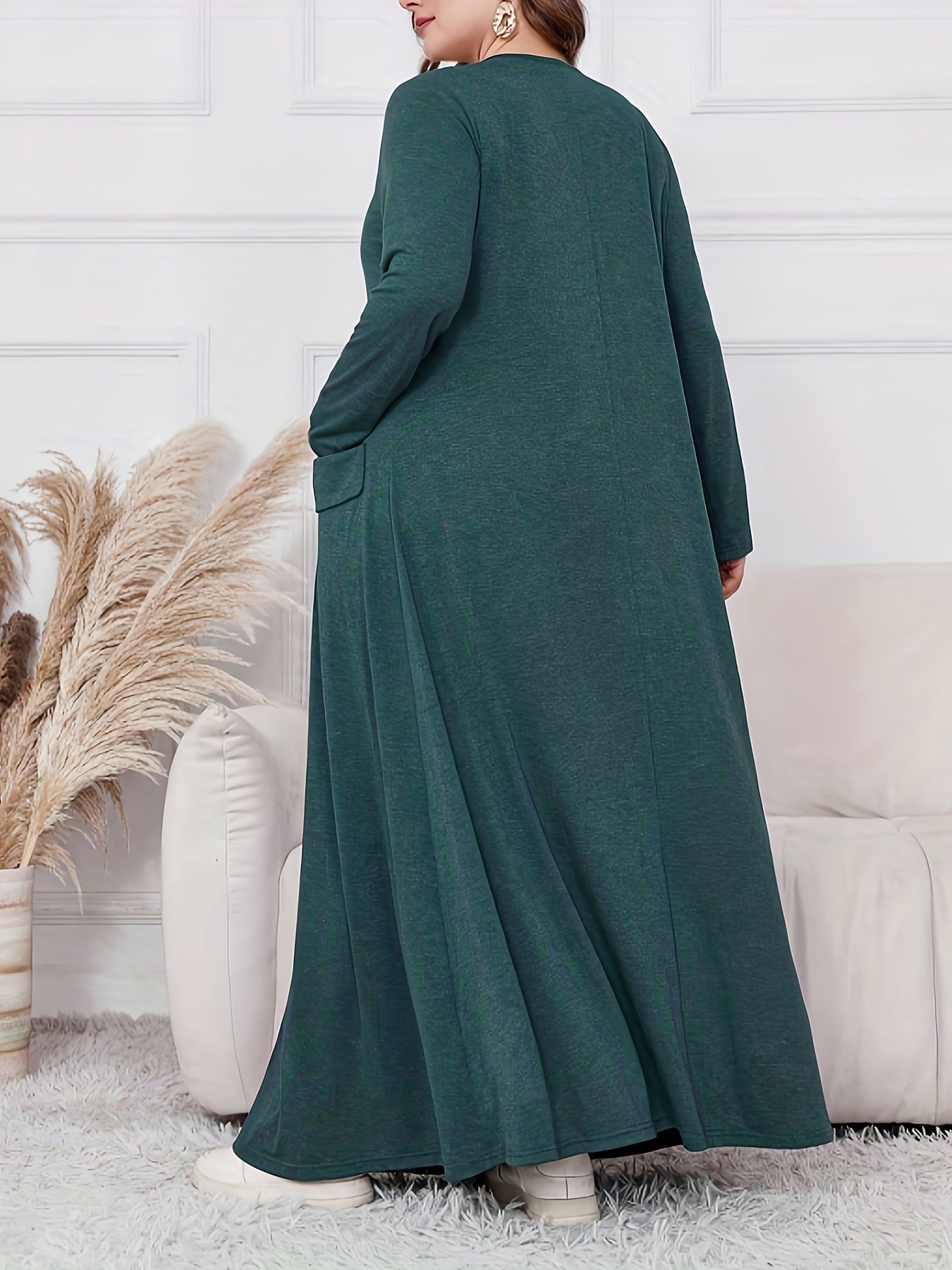 Elegant Plus Size Women's Long Sleeve Maxi Dress - Loose Fit