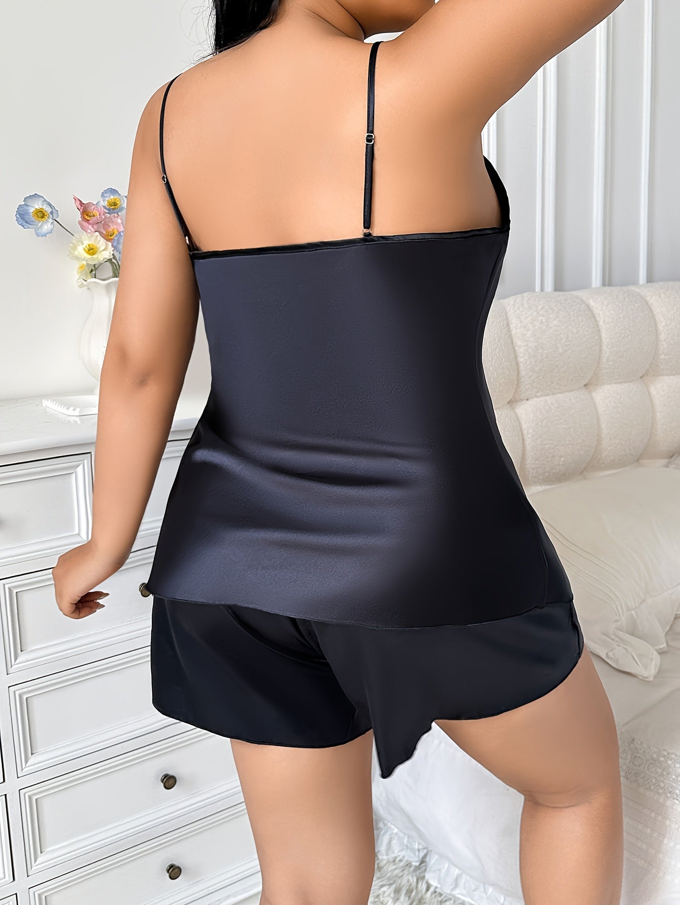 Plus Size Pile Collar Suspender Shorts Pajamas 2pcs