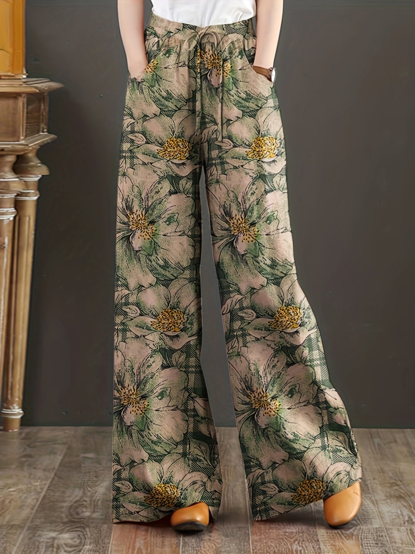 Women's Floral Print Cotton Wide Leg Pants