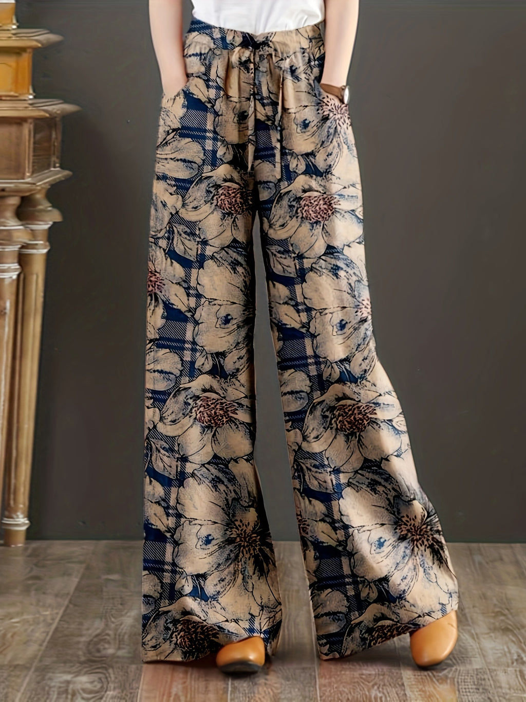 Women's Floral Print Cotton Wide Leg Pants