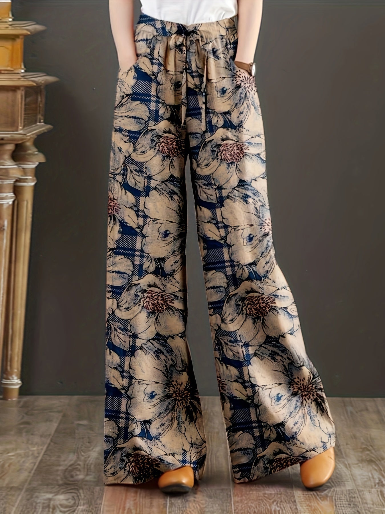 Women's Floral Print Cotton Wide Leg Pants