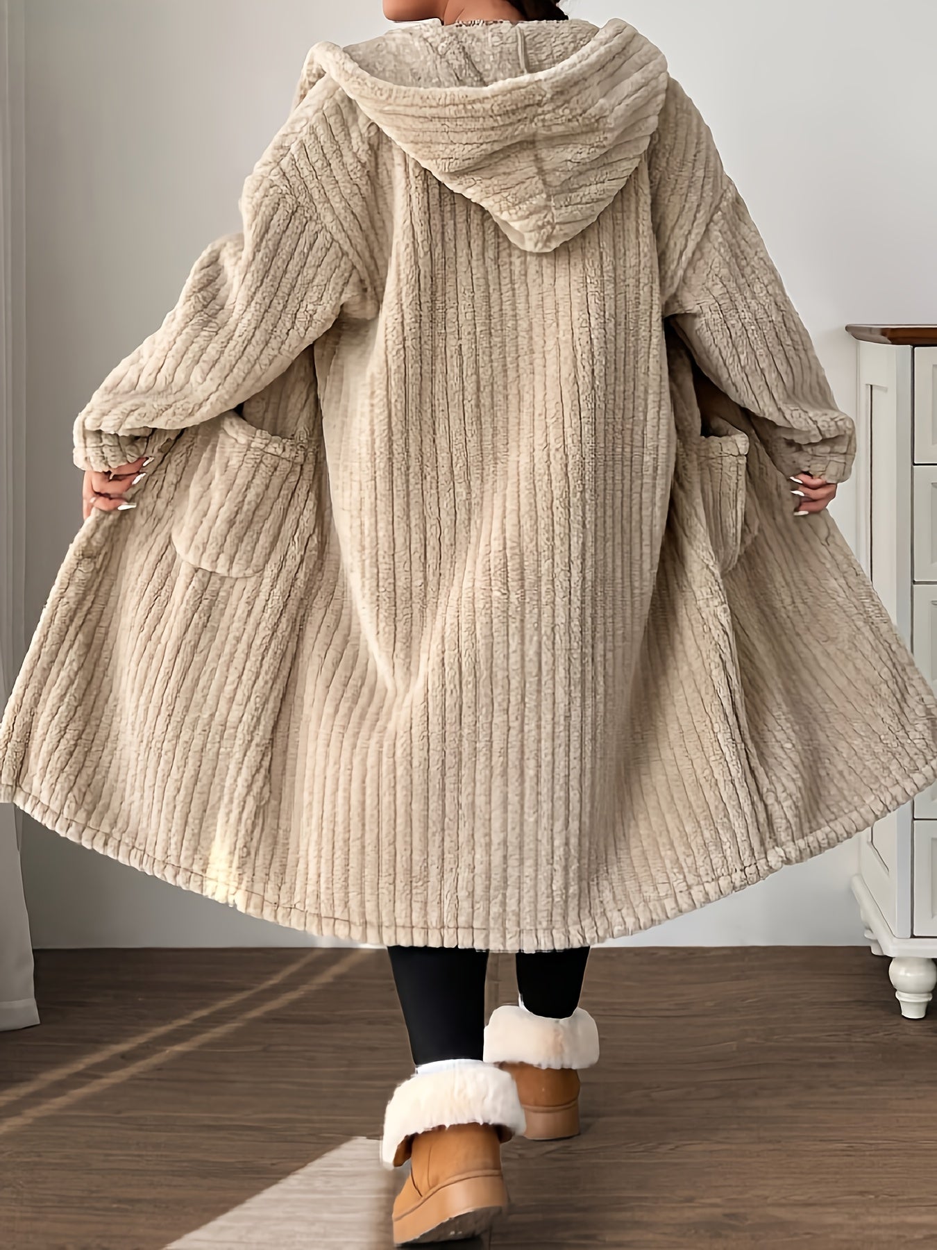 Plus-Size Women's Hooded Long-Sleeve Plush Coat