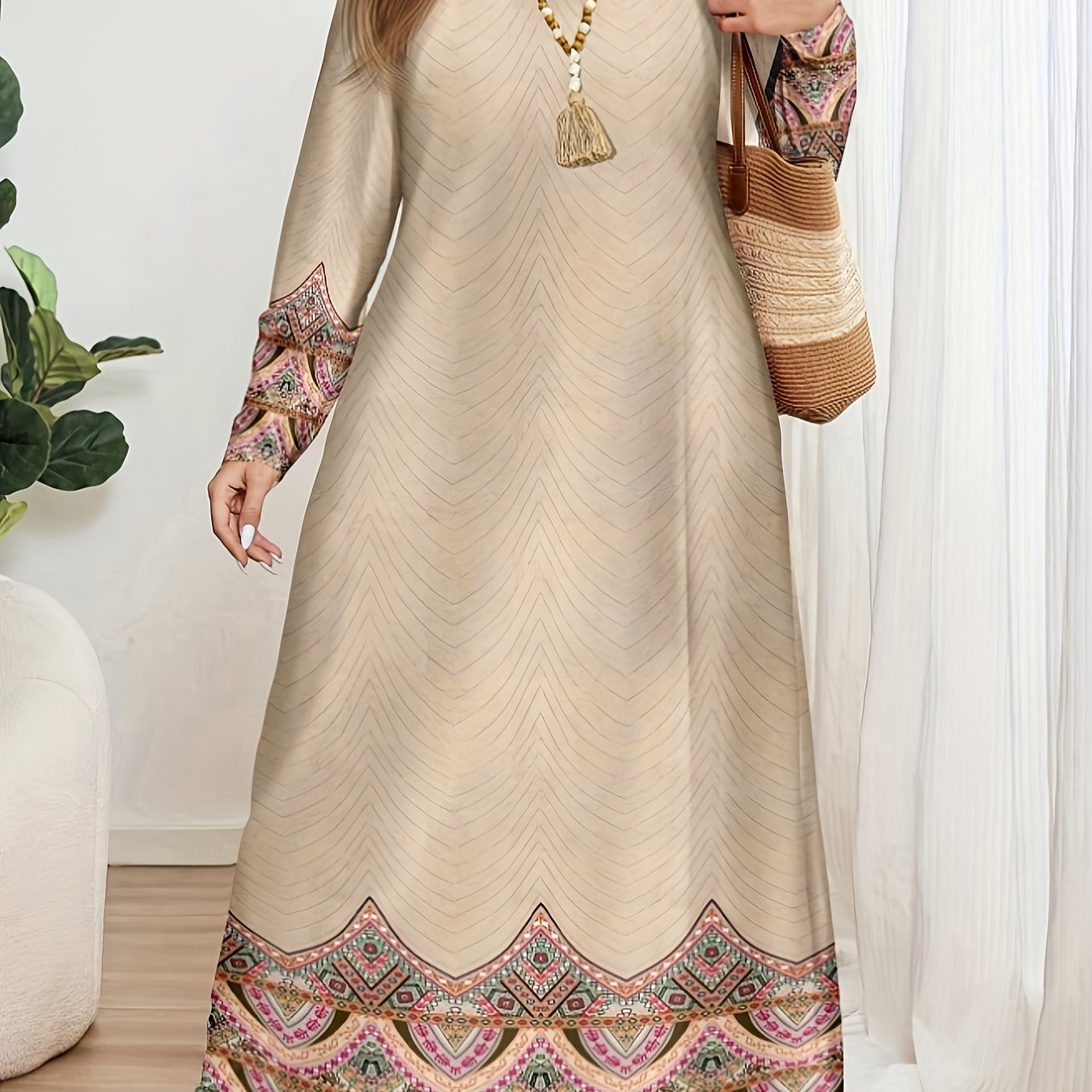Print Middle Eastern Abaya Dress with Geometric