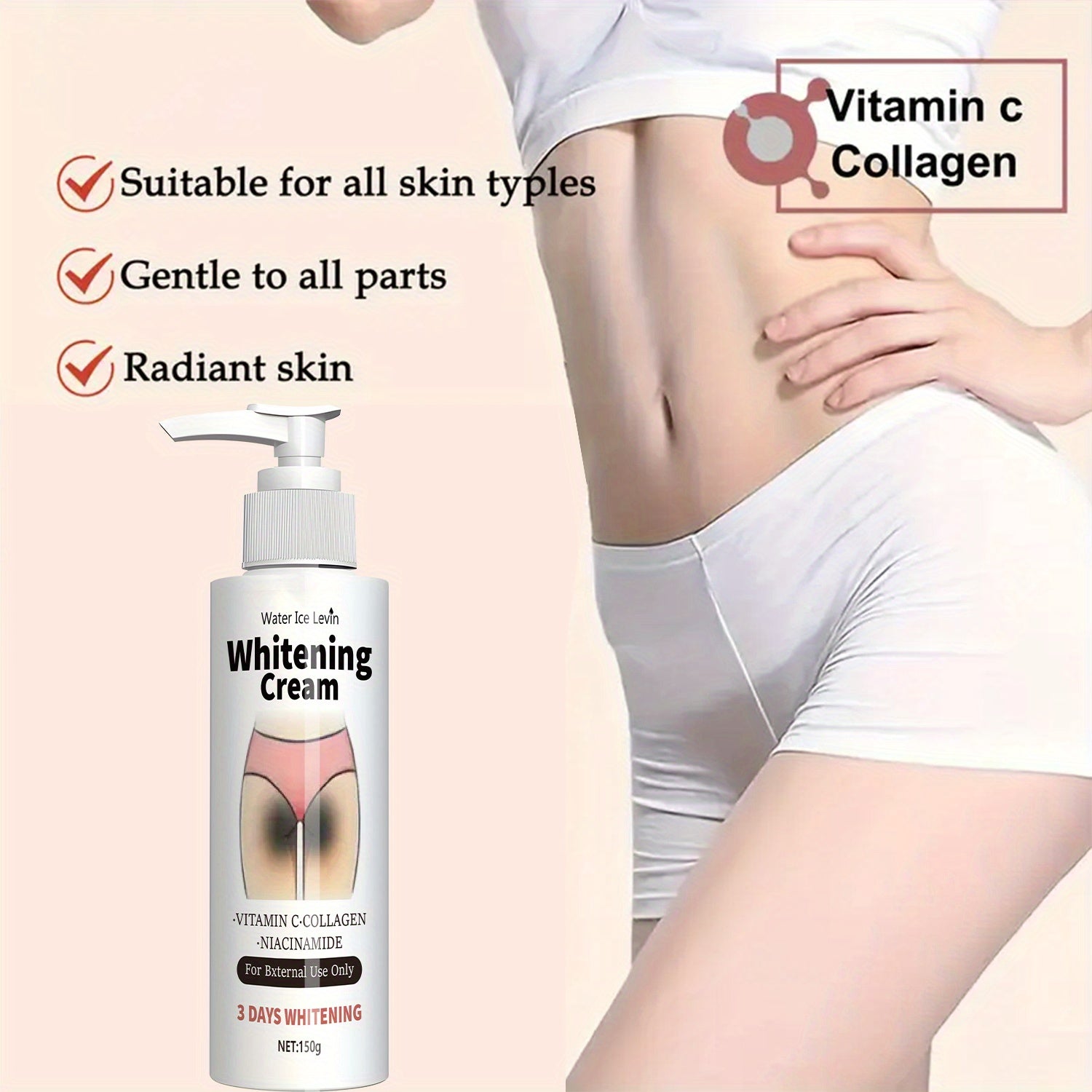 Vitamin C Collagen Whitening Cream for Body, Underarms, Butt & Thighs, private areas