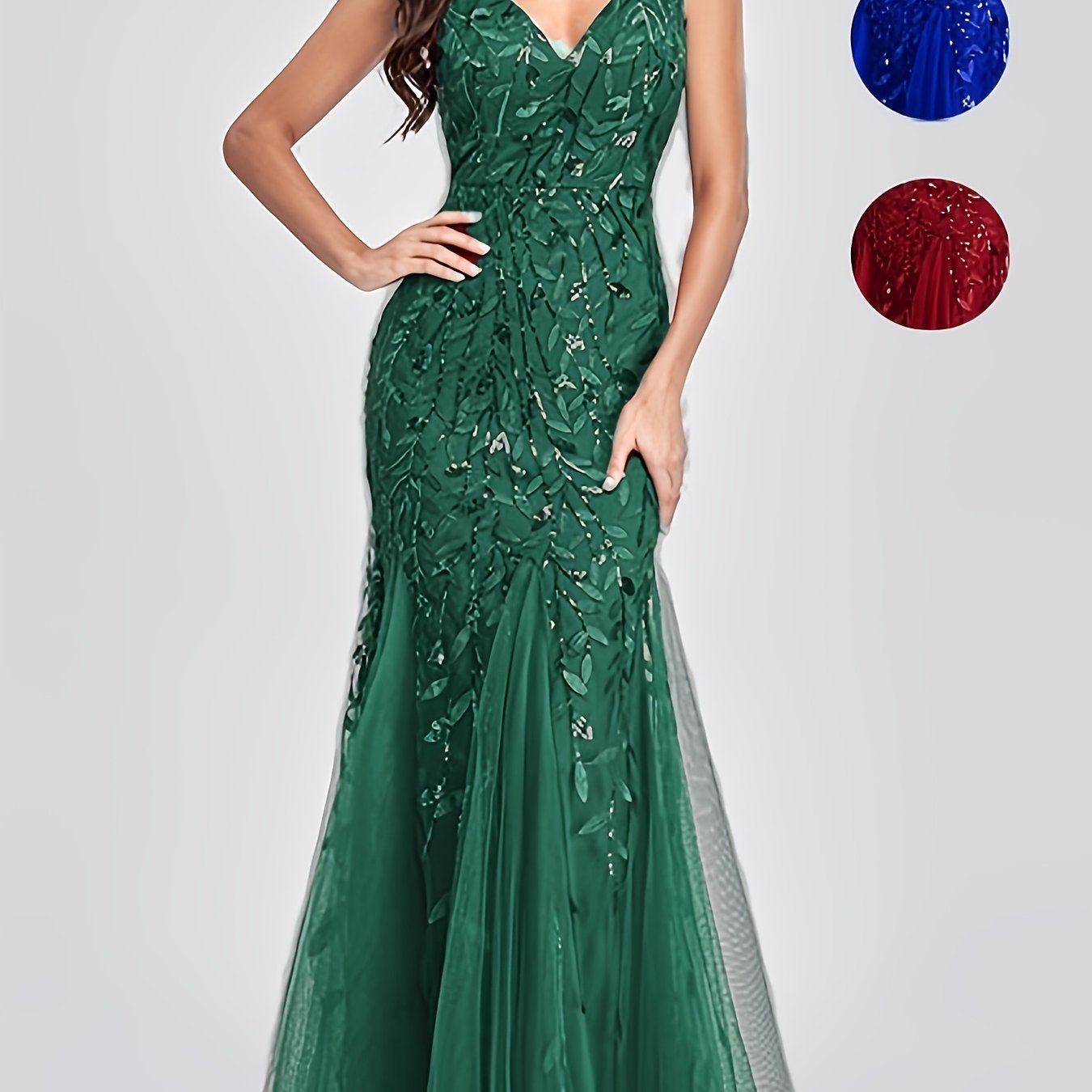 Elegant Embroidered Multi-Color Dresses, Hip-Wrapping Mermaid Skirt with Lace,  Christmas Party