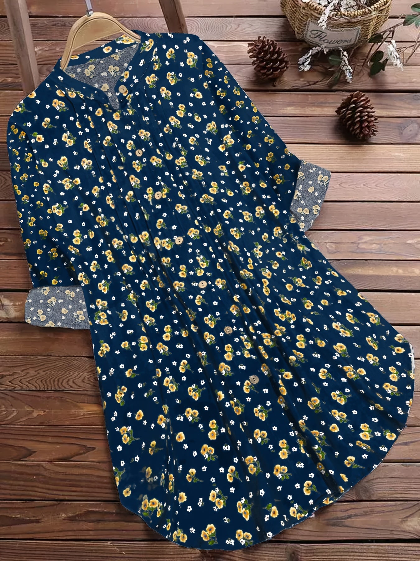 Floral Print Women's Blouse, Long Sleeve Round Neck