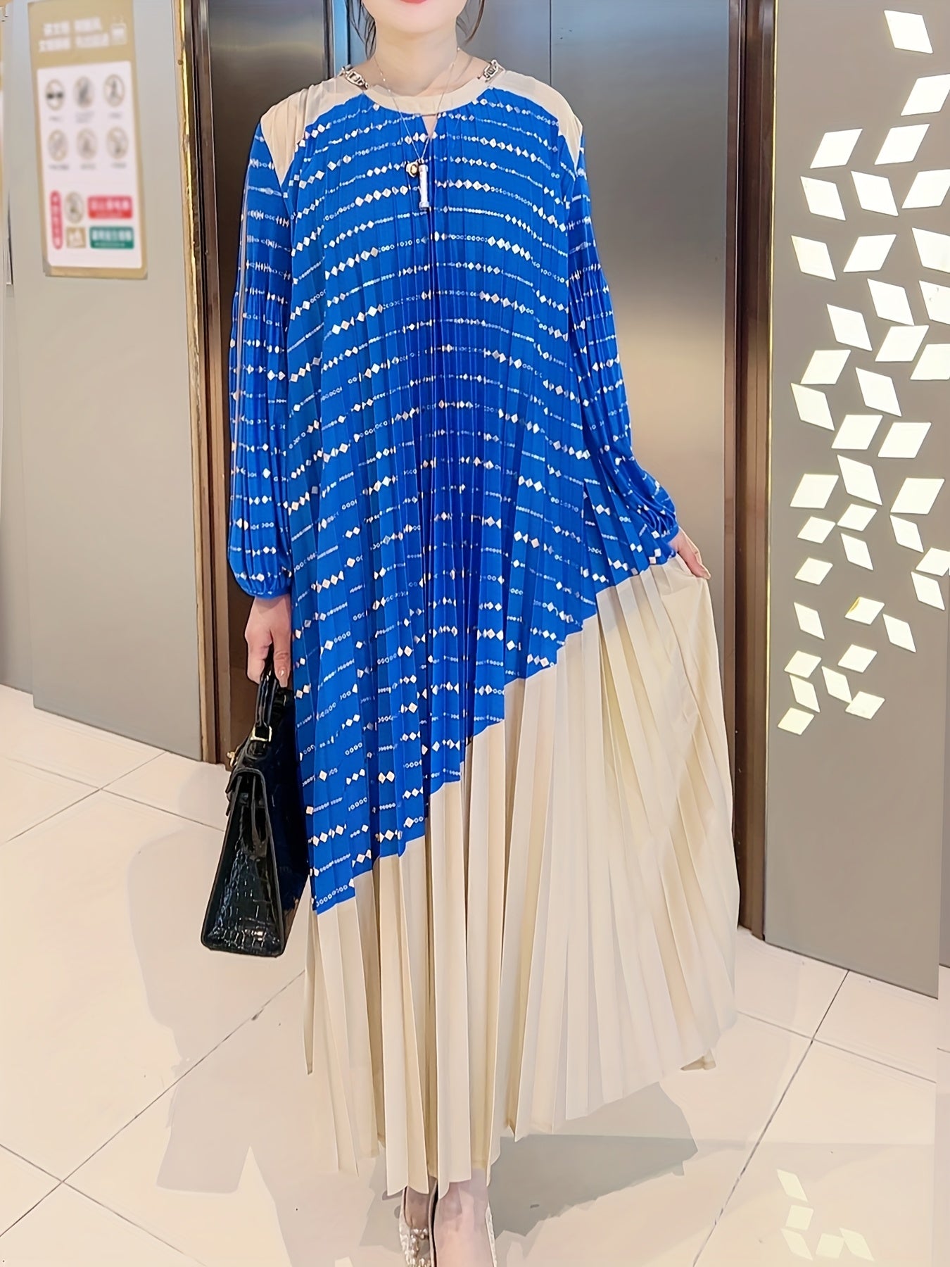 French-Style Pleated Dress, Loose Fit for Women