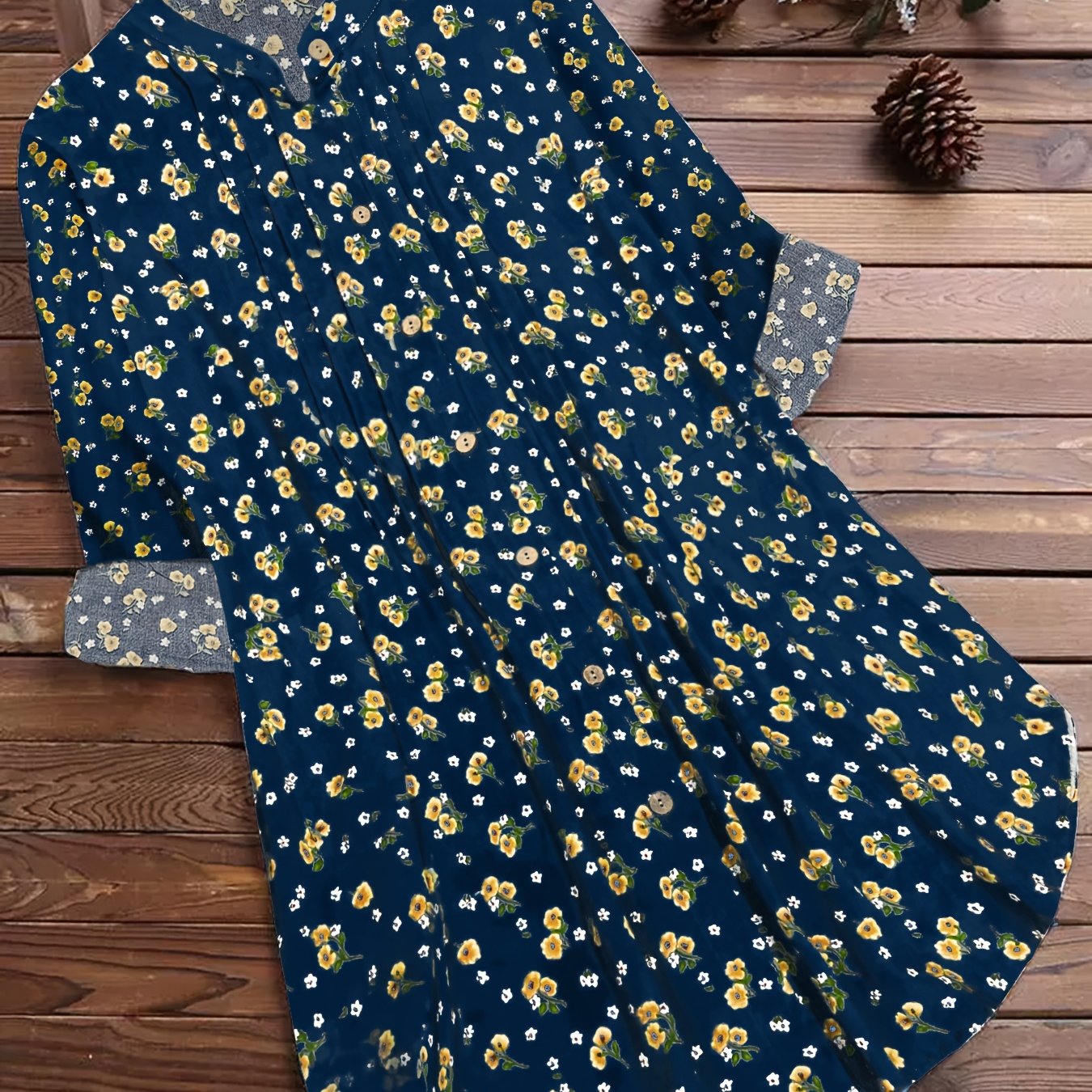 Floral Print Women's Blouse, Long Sleeve Round Neck