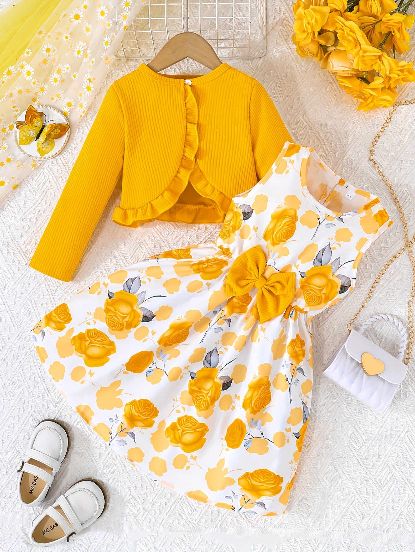 Girls' Floral Print Casual Sleeveless Dress