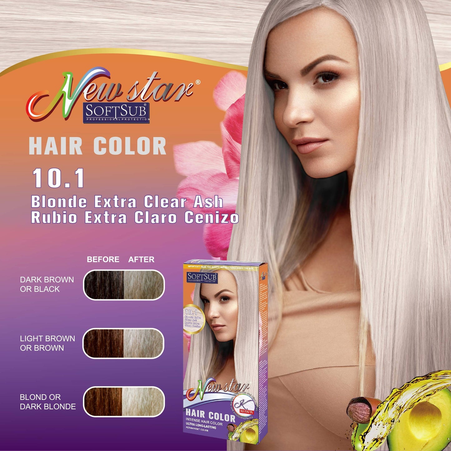 SOFTSUB Women'S Hair Color Kit - 60ml Cream & 60ml Developer with Gloves, Vibrant Colors including Pink, Yellow, Blue, Green, and Purple, Salon-Quality Results, Easy Application, No Mixing Required, SOFTSU