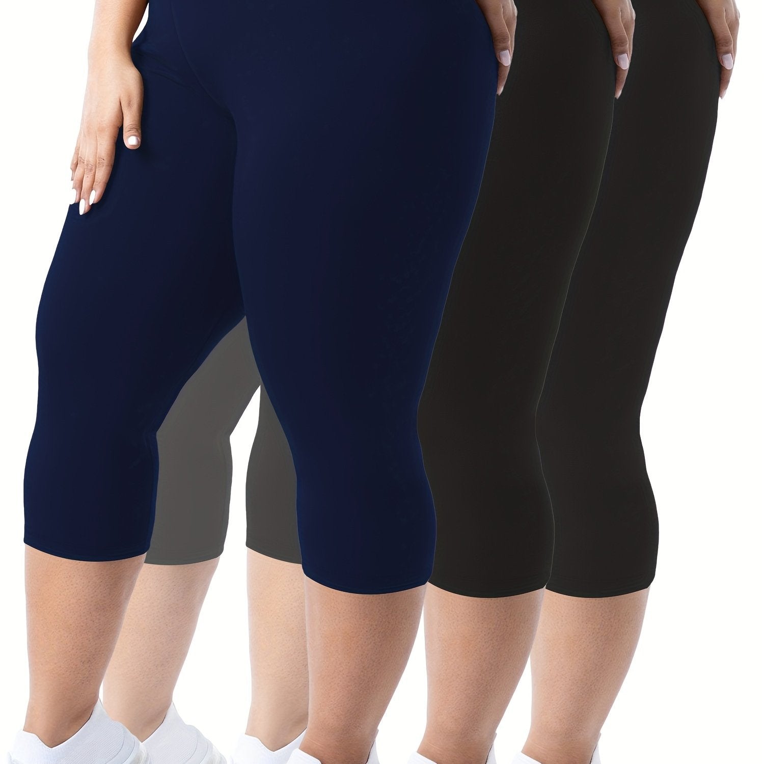 Plus Size - 3pcs High-Waist Capri Leggings for Women