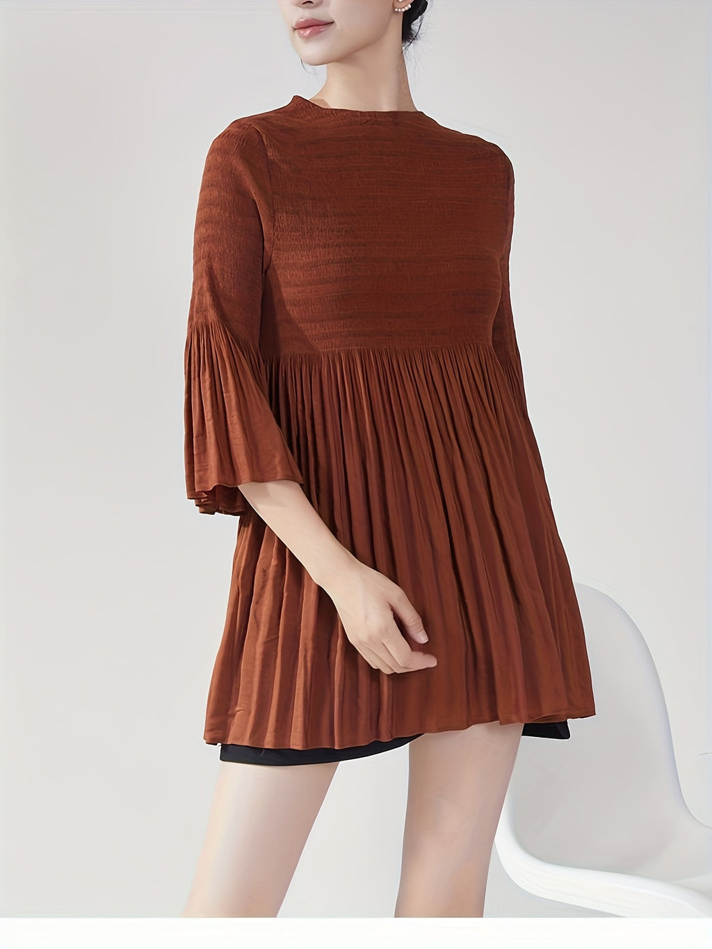 Women's French Style Smoothing A-Line T-Shirt with Bell Sleeve Top