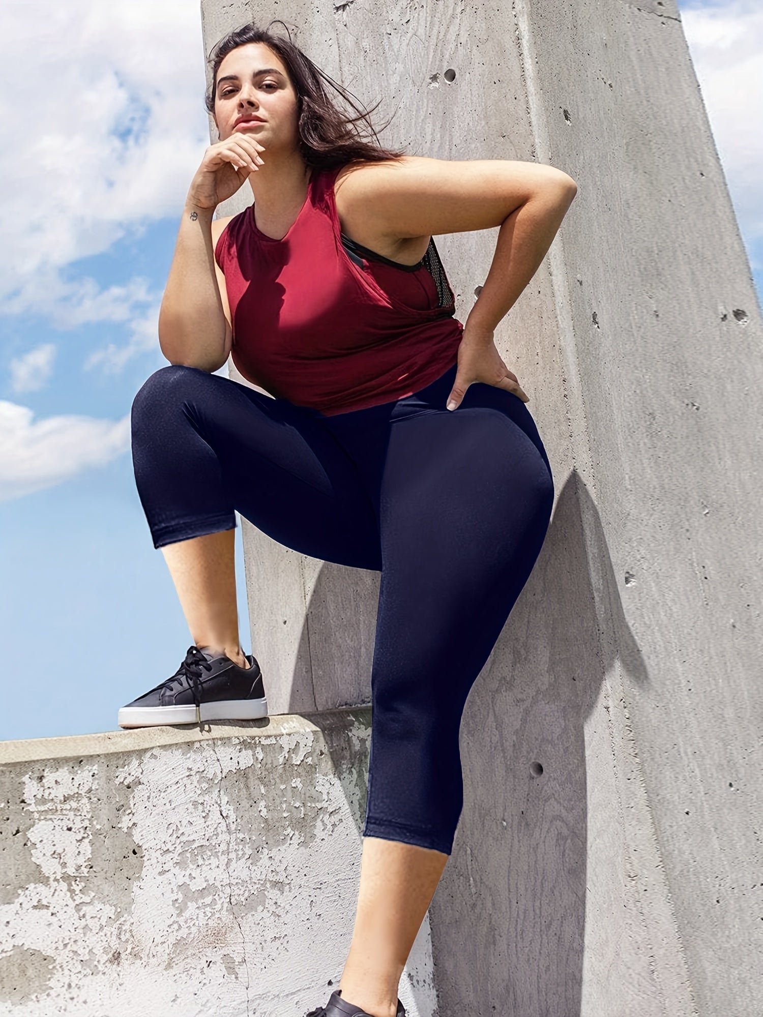 Women's Plus Size Capri Leggings, High Waist Tummy Control