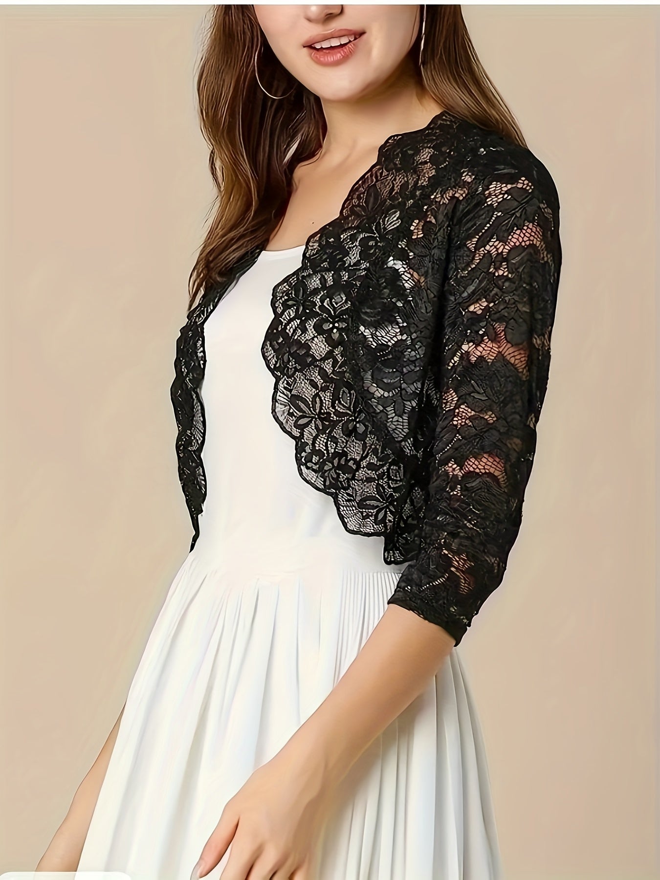 Women's Short Collarless Three-Quarter Length Sleeve