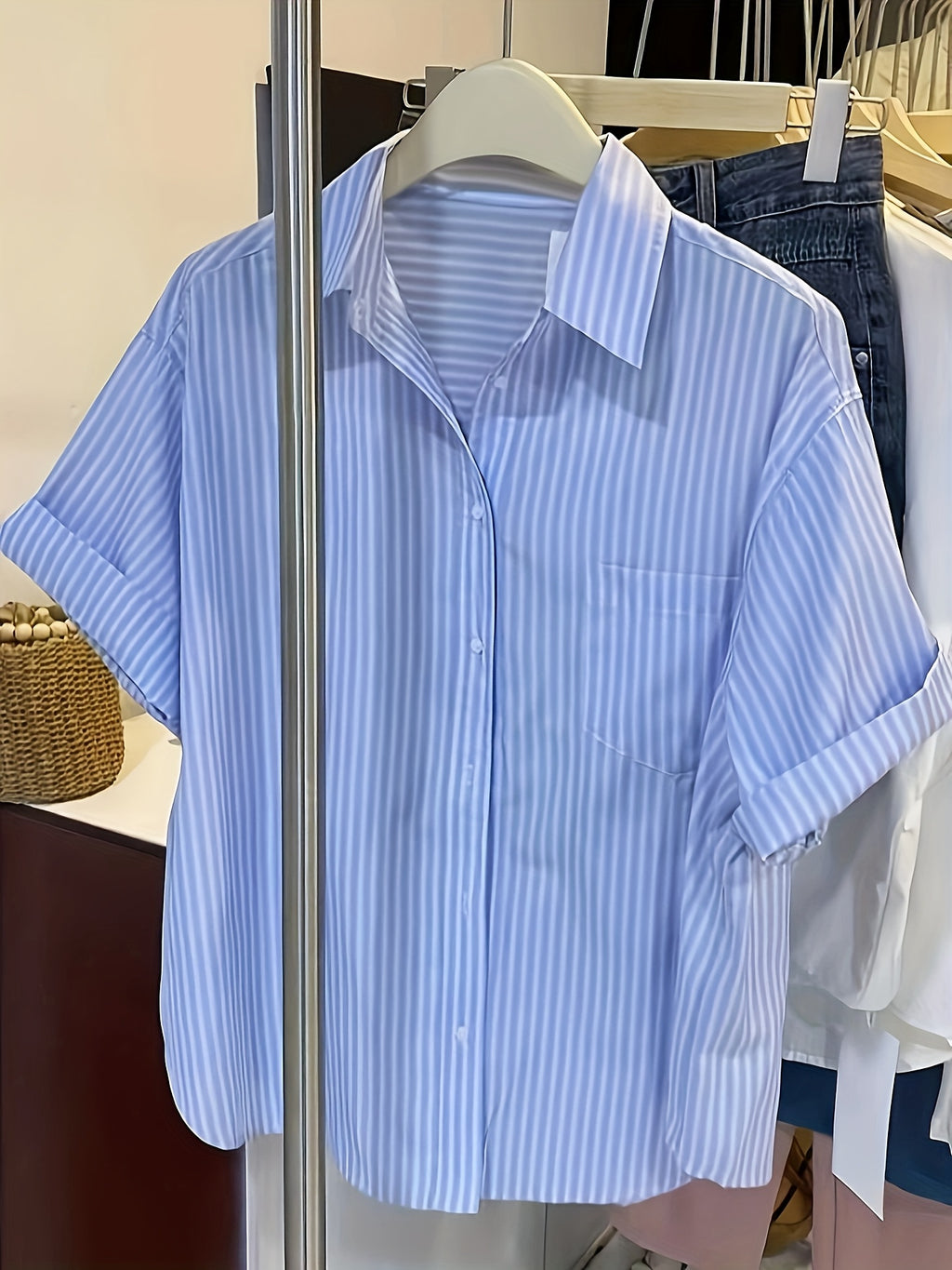 Women's Short Sleeve Shirt - Classic Collar Summer Top, Machine Washable Non-Stretch