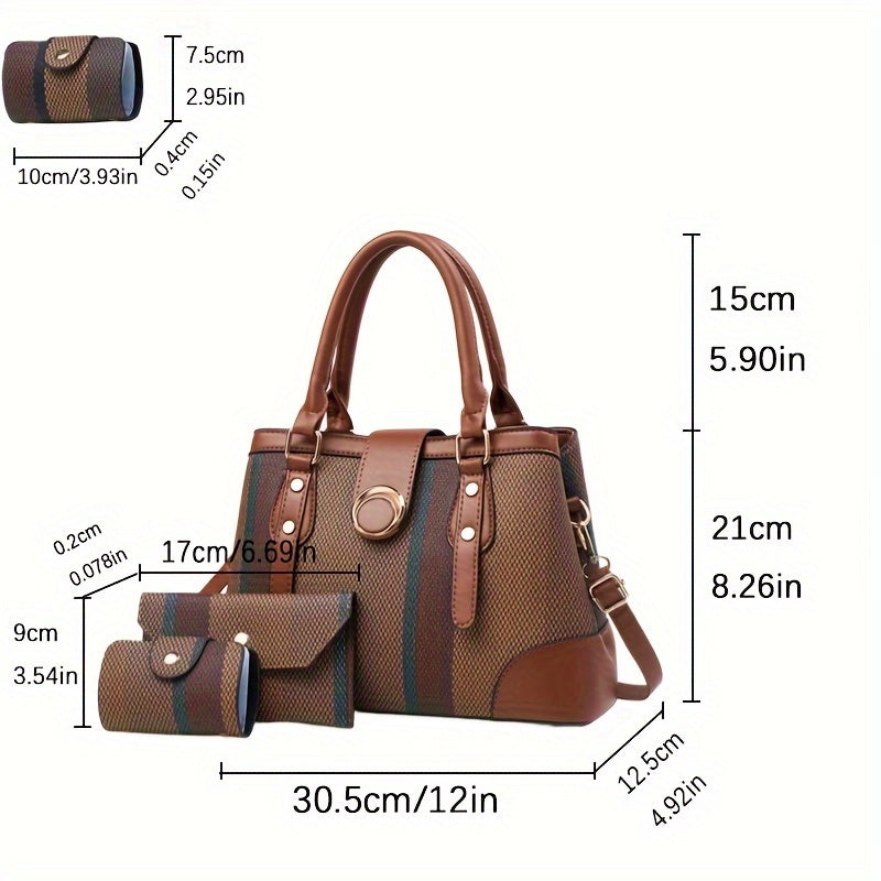 Three-Piece Classic Striped Handbag Set