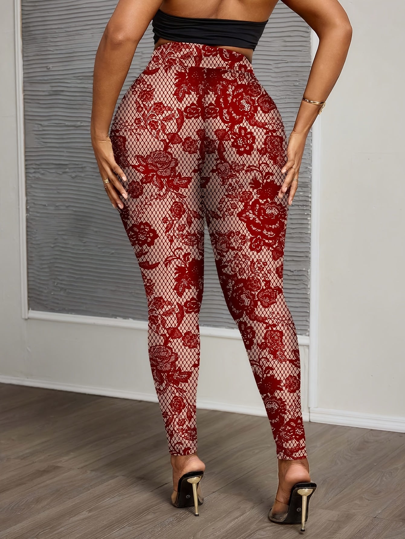 Women's Plus Size Floral Print Leggings - High Waist, Skinny Fit