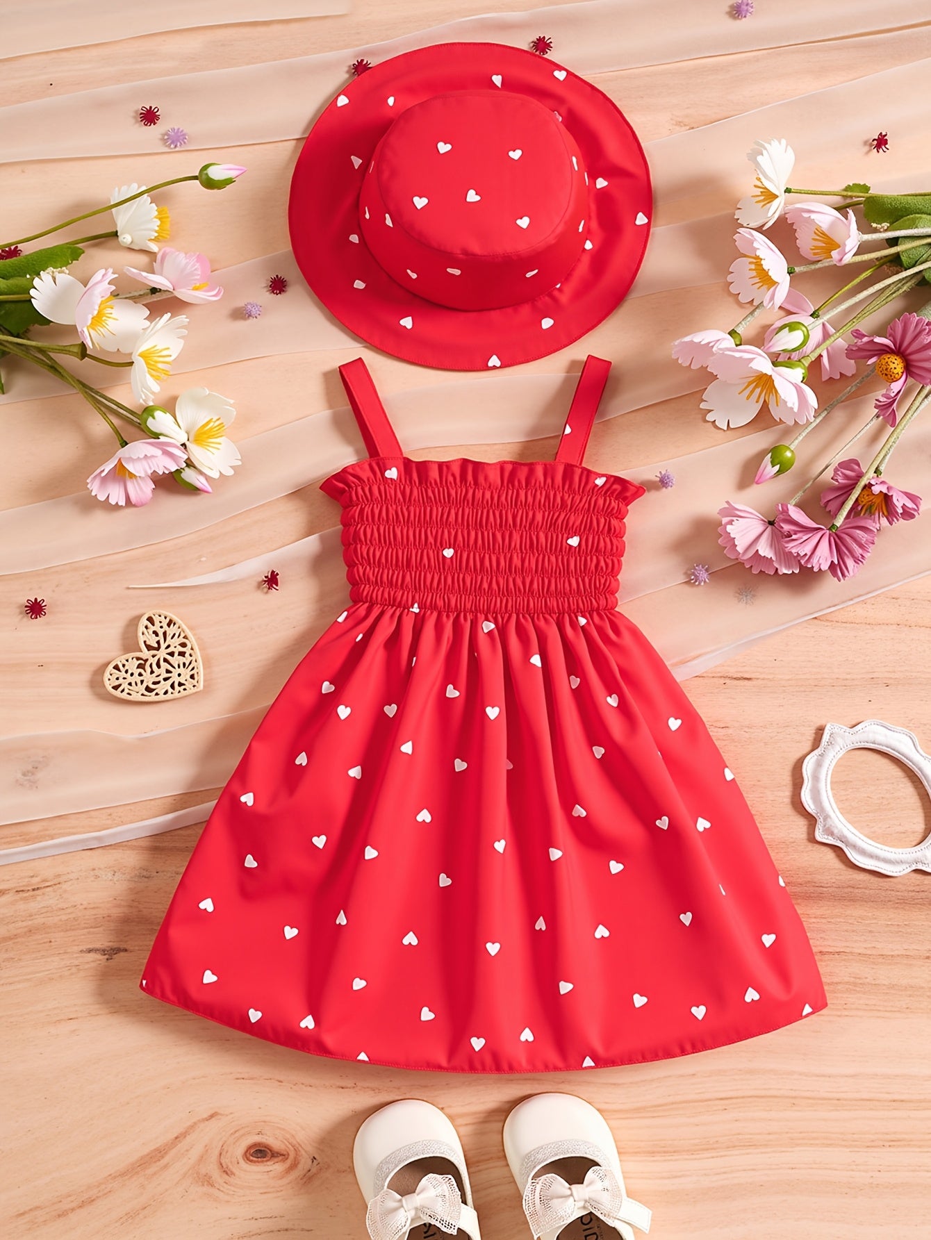 Casual Beachy Daisy Print Girls' Sleeveless Sun Hat Dress