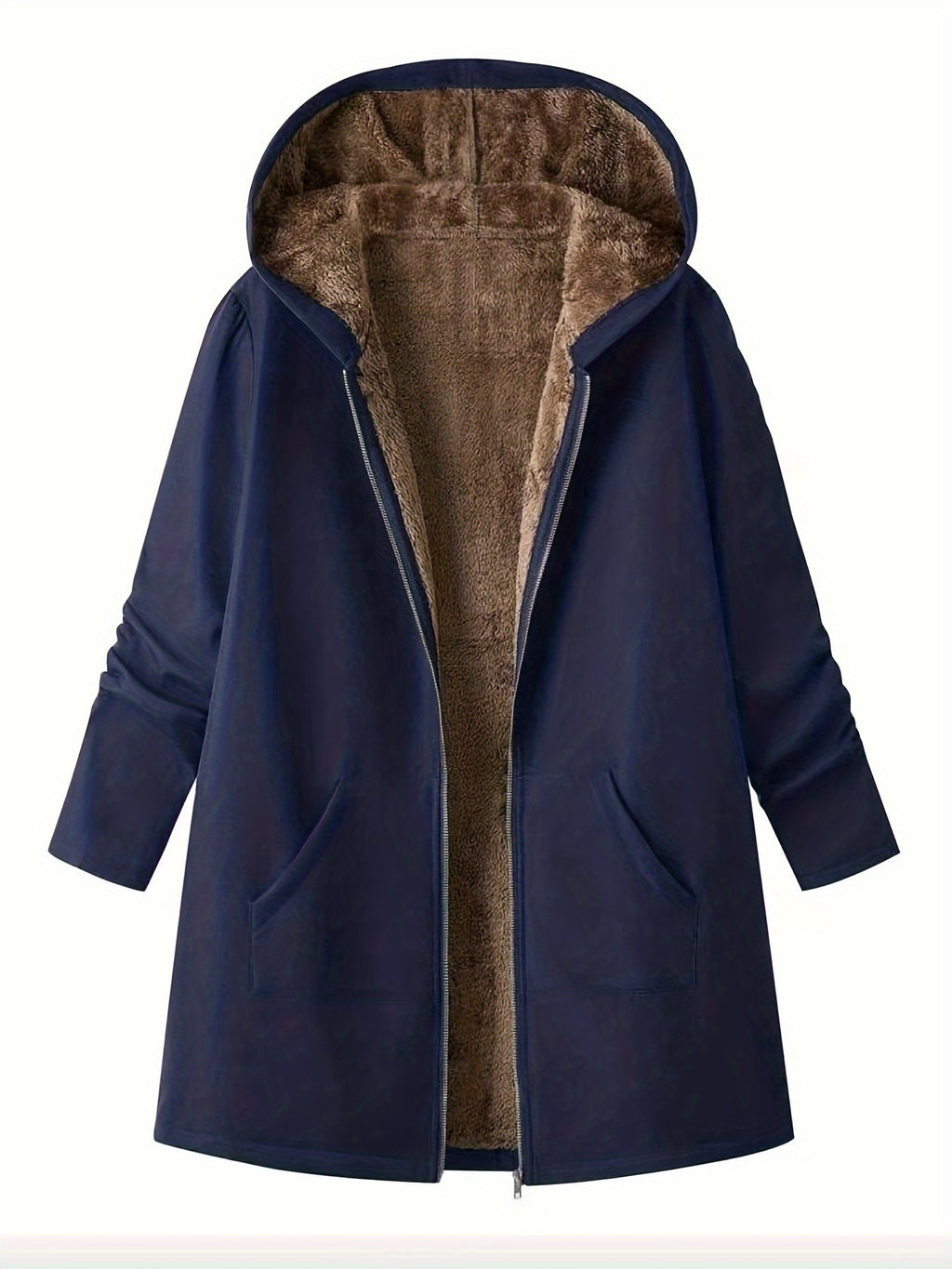 Elegant Winter Hooded Jacket with Pockets - Warm H-Line Coat Suitable for Fall/Winter, Machine Washable Outerwear