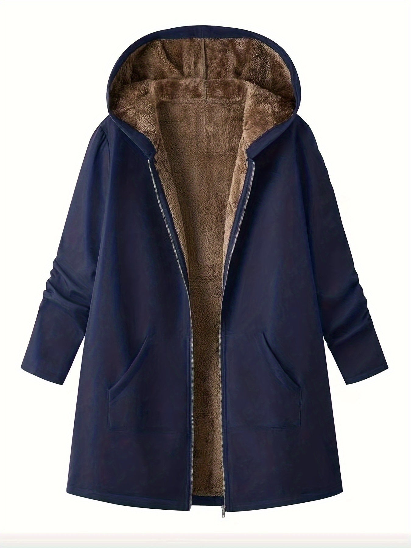 Elegant Winter Hooded Jacket with Pockets - Warm H-Line Coat Suitable for Fall/Winter, Machine Washable Outerwear
