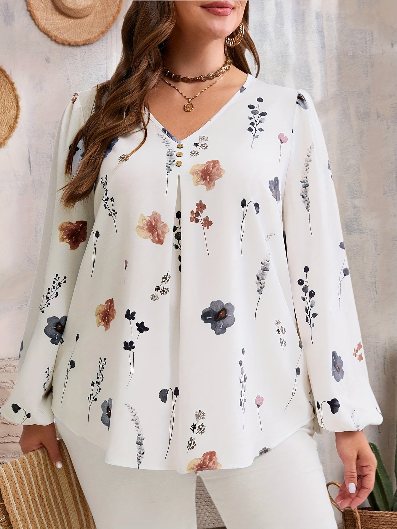 Elegant V Neck Long Sleeve Blouse Plus Size