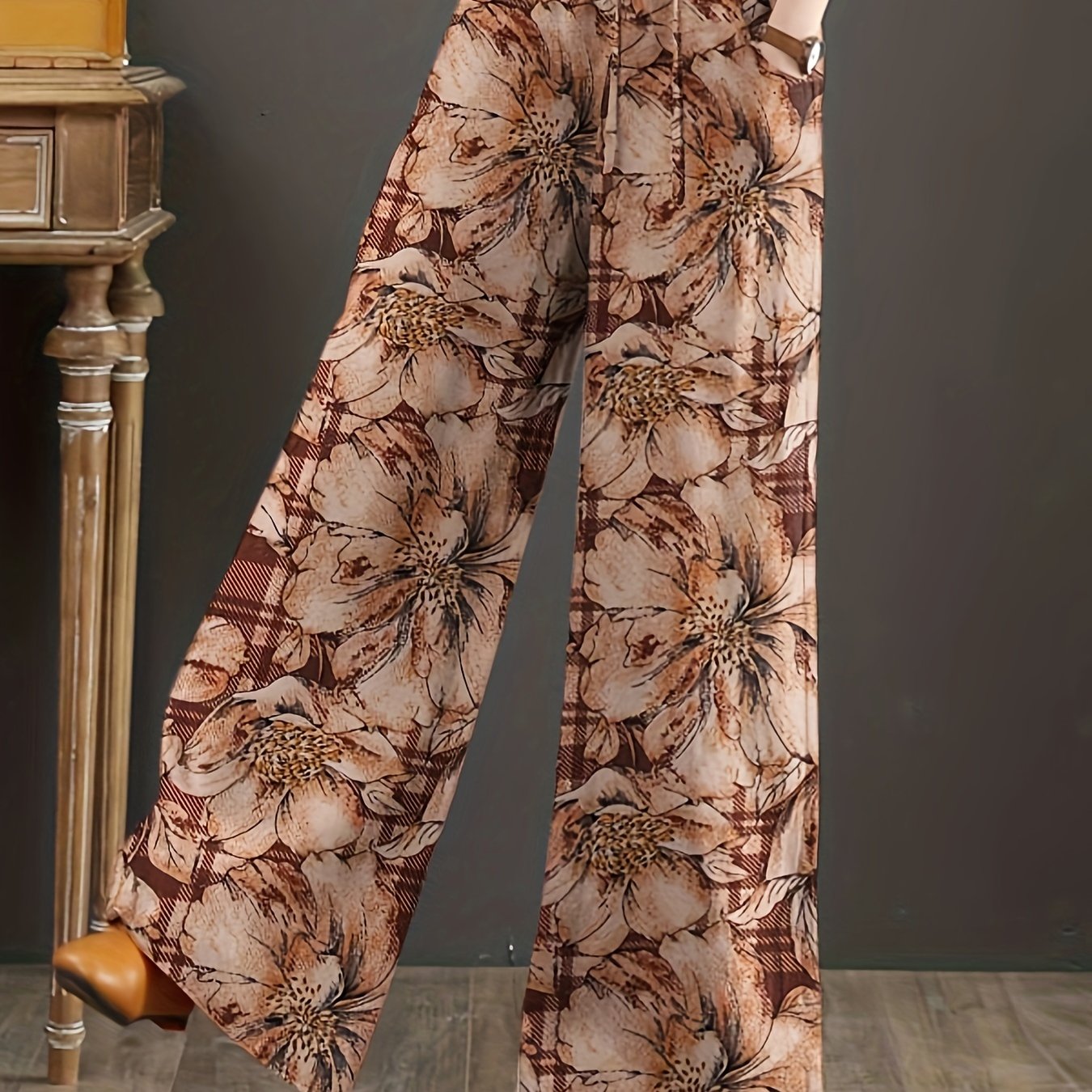 Women's Floral Print Cotton Wide Leg Pants
