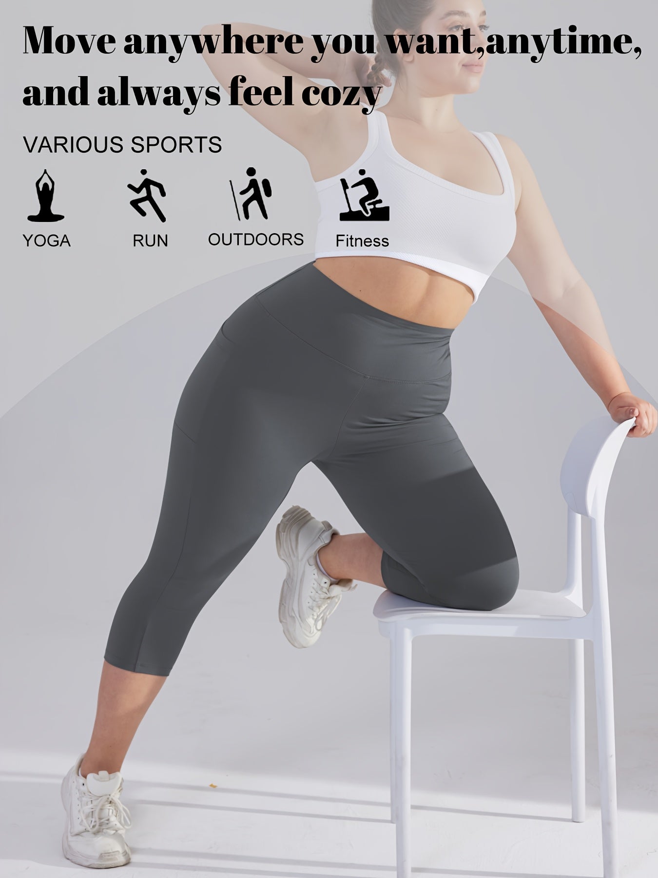 Women's Plus Size High-Waisted Capri Leggings with Side Phone Pockets