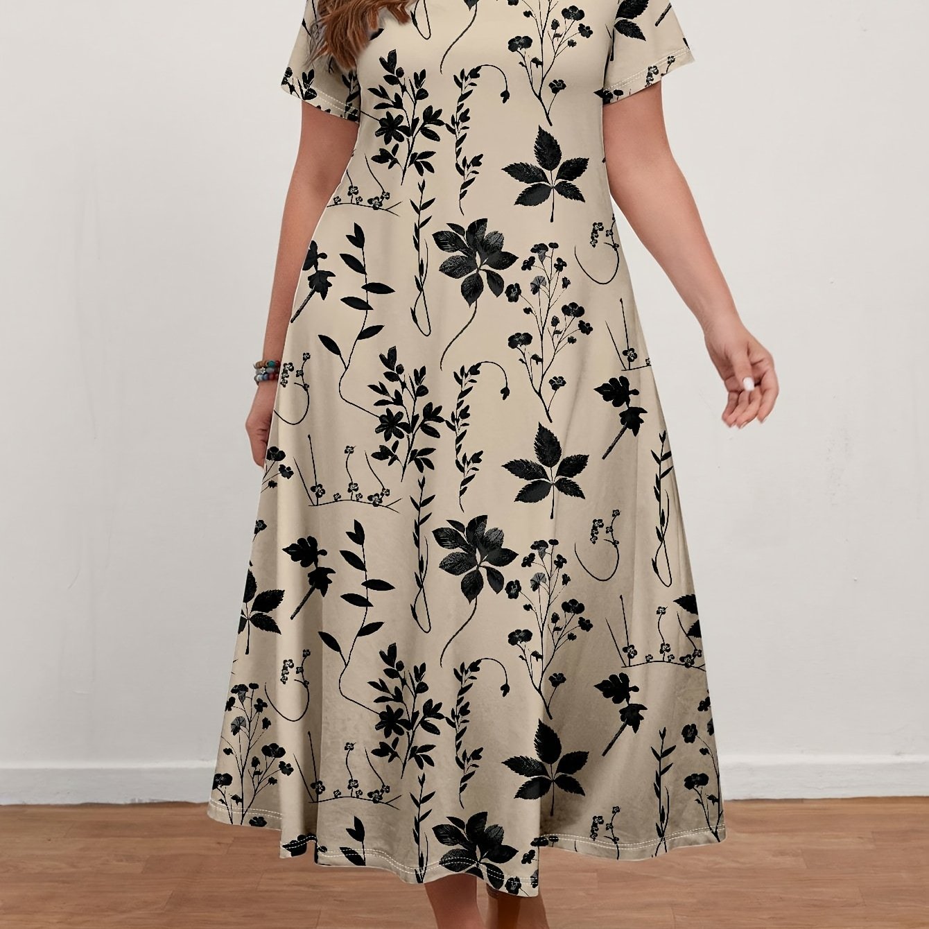 Women's Casual Vintage Floral Print V-Neck Short Sleeve Dress