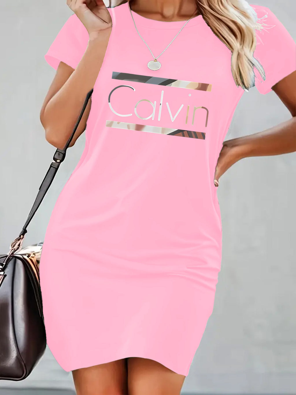 Calvin Art Print Bodycon Dress - Stylish Black, Slim-Fit, Stretchy Polyester Blend, Round Neck, Knee-Length, Perfect for Spring/Summer, Spring