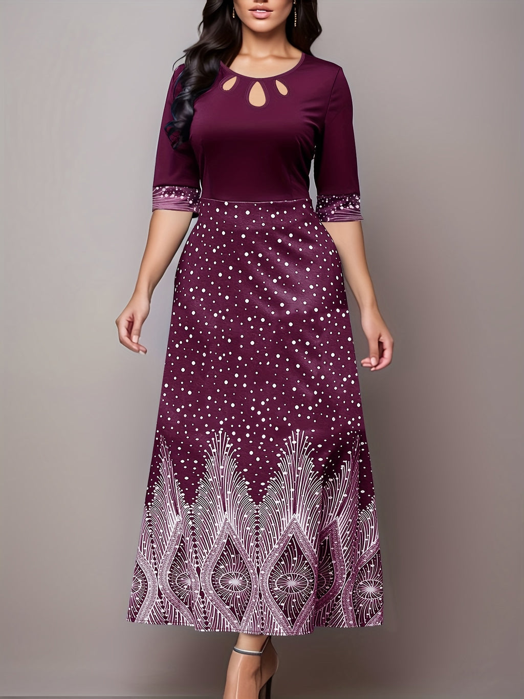 Elegant Floral Print Cut Out Party & Banquet Dress