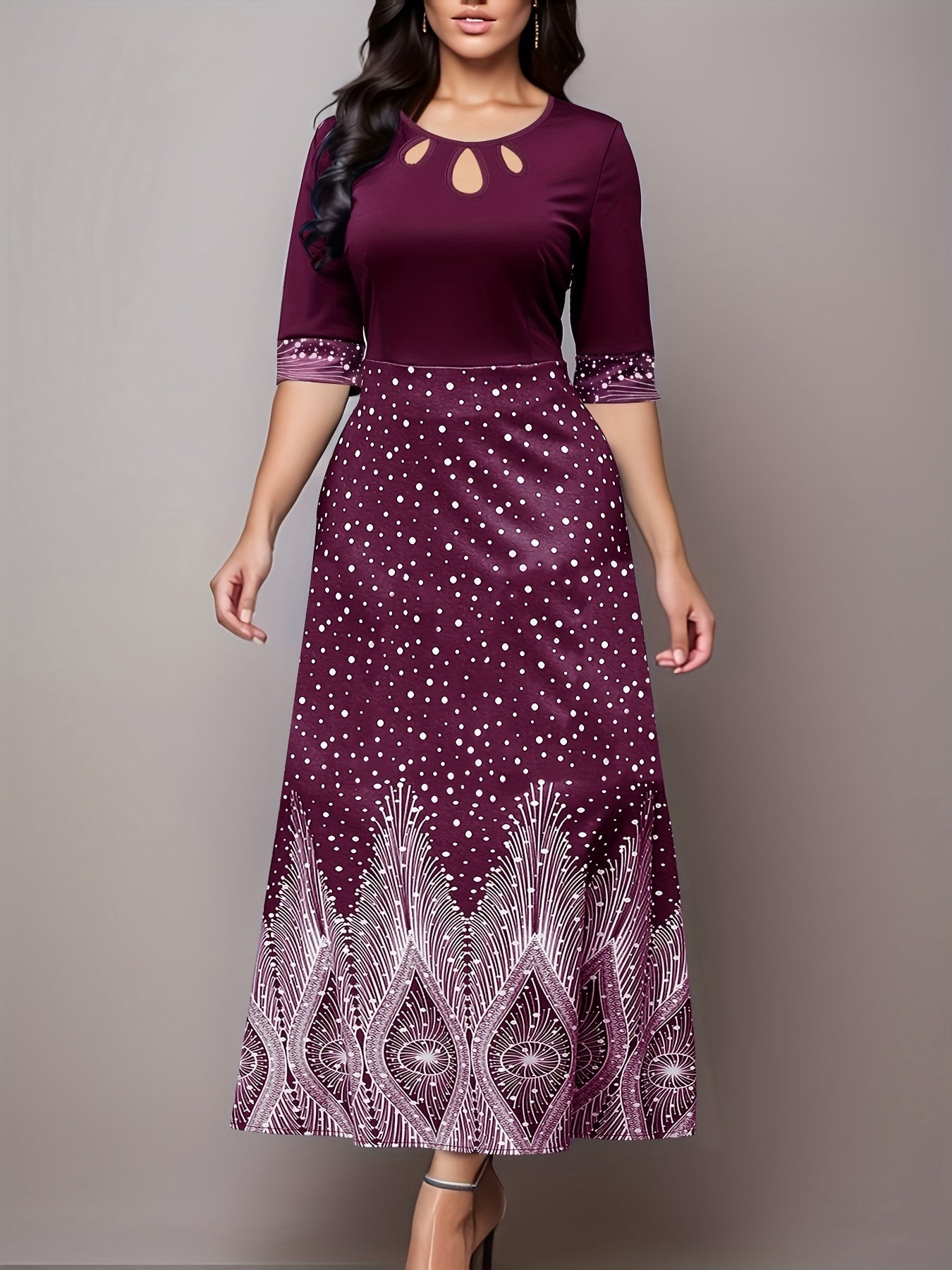 Elegant Floral Print Cut Out Party & Banquet Dress