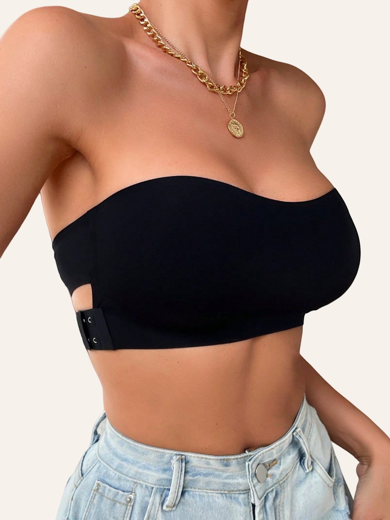 [Wireless Bandeau Bra] Seamless Wireless Women's Strapless Bandeau Bra | Removable Pads, Dual Anti-Slip Straps, Cross-Back Support & Durable Hook Closures | Black for Parties, Dates, Daily Wear - All-Season Versatile, Date Ni