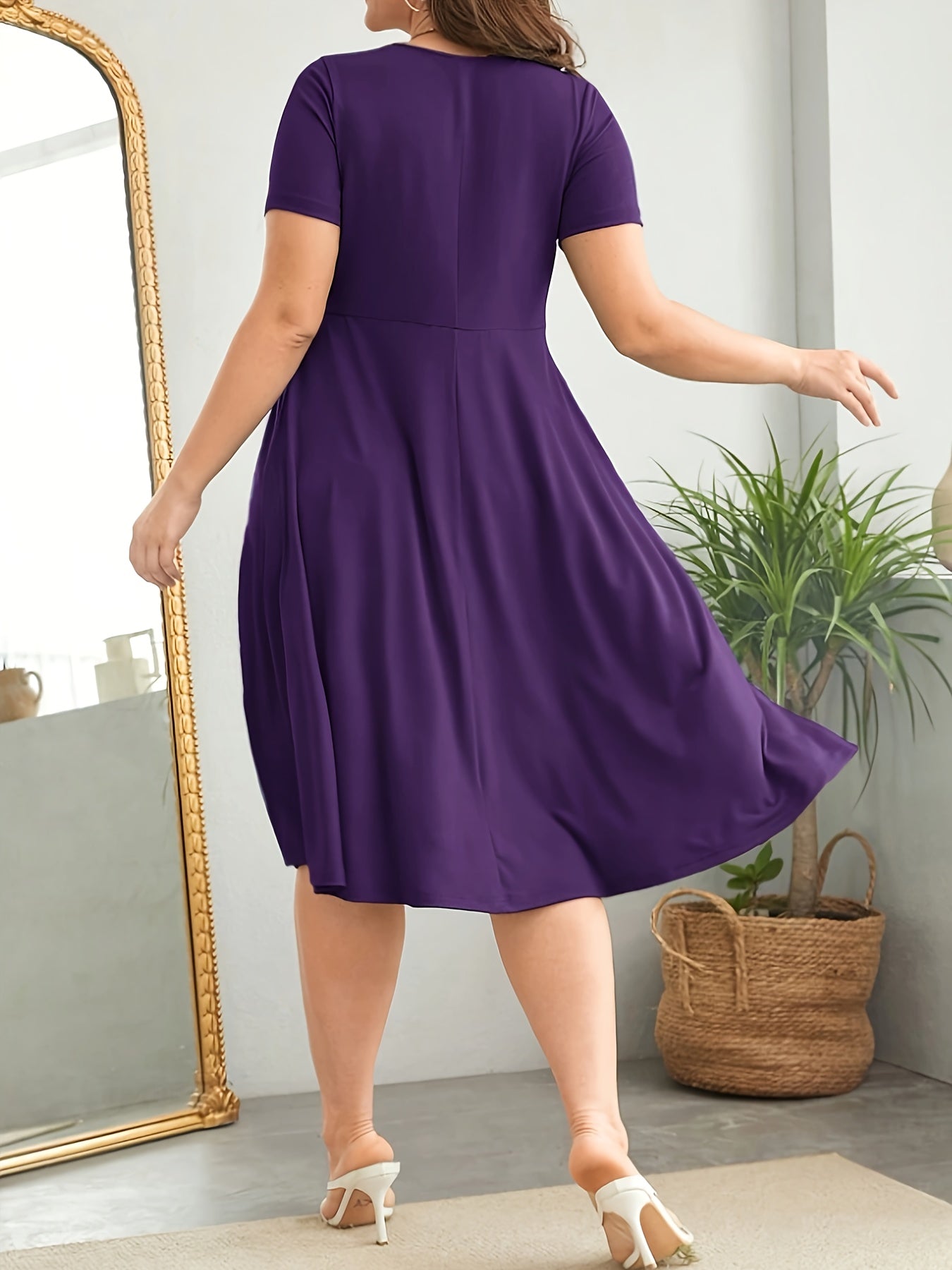 Elegant Plus Size V-Neck Dress with Button Details