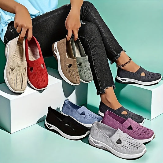 Women's Breathable Slip-On Sneakers - Lightweight Knit Casual Shoes with Arch Support, Machine Washable & All-Season Comfort, Multi-Color