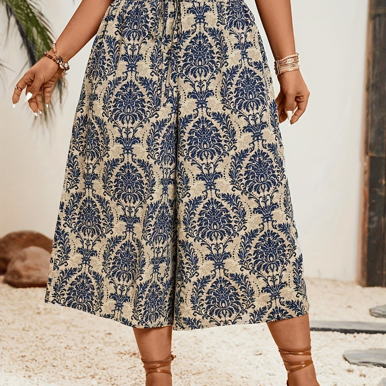 Women's Summer Loose Fit Ethnic Floral Print Straight-Leg Pants