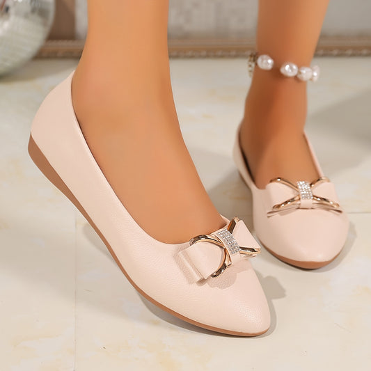 [Elegant White Flats] Lightweight, Comfortable Women's Elegant White Flats with Golden Buckle Accents | Non-Slip Sole, Round Toe, Faux Cover, All-Season Casual Shoes for Home & Outdoor Wear