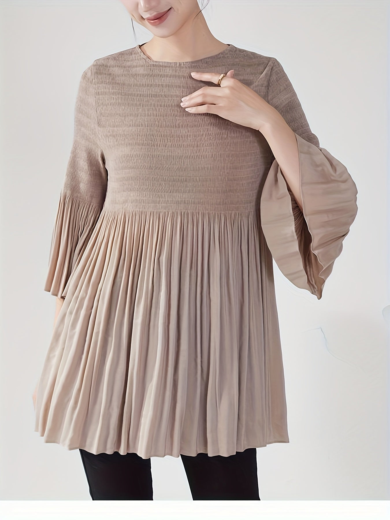 Women's French Style Smoothing A-Line T-Shirt with Bell Sleeve Top