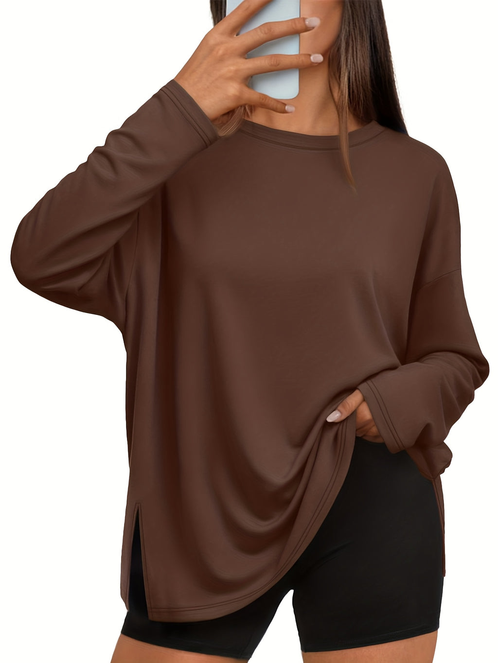 Oversized Three-Piece Women's Comfortable Top Casual Basic Side Slit Shirt Loose