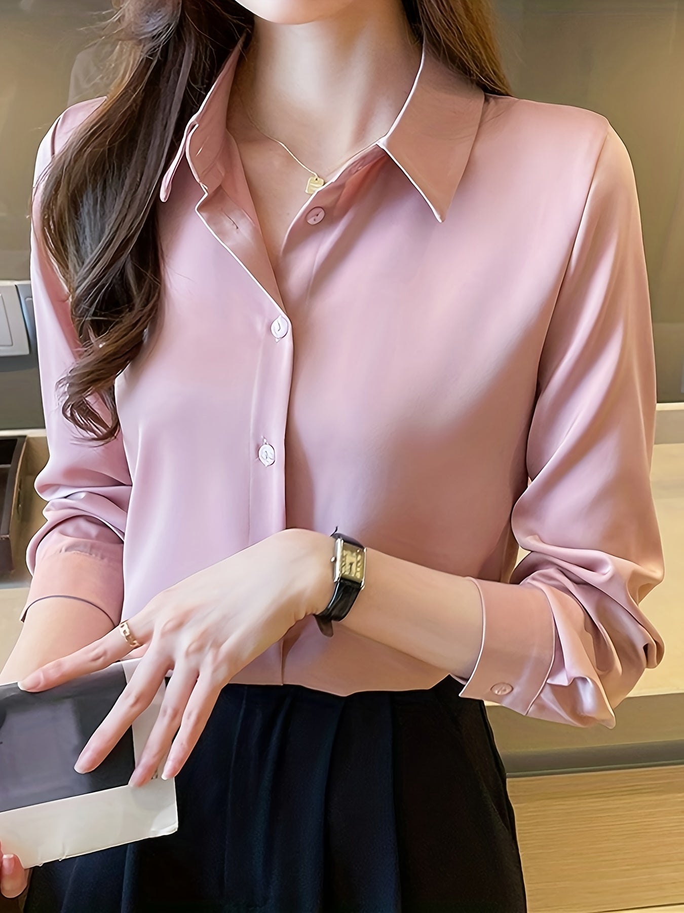 Luxury Feel Wrinkle-Resistant Satin Shirt for Women