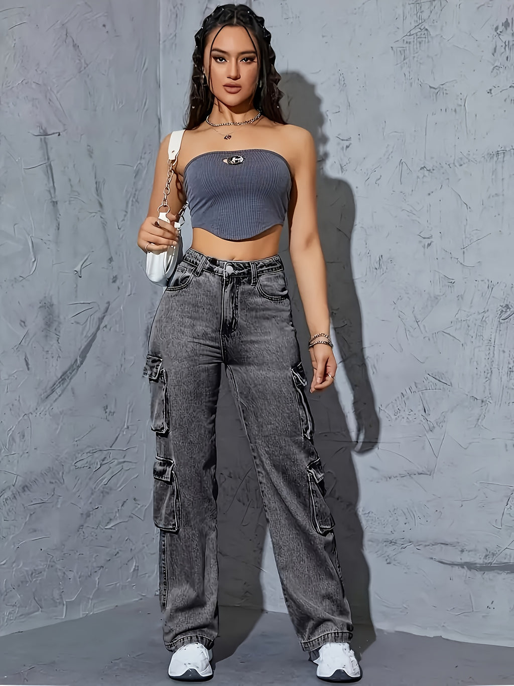 Stylish High-Waisted Wide-Leg Cargo Pants for Women