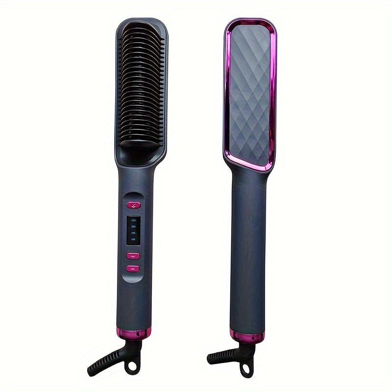 Pink & Black Electric Hair Straightener Brush with Heat Protection
