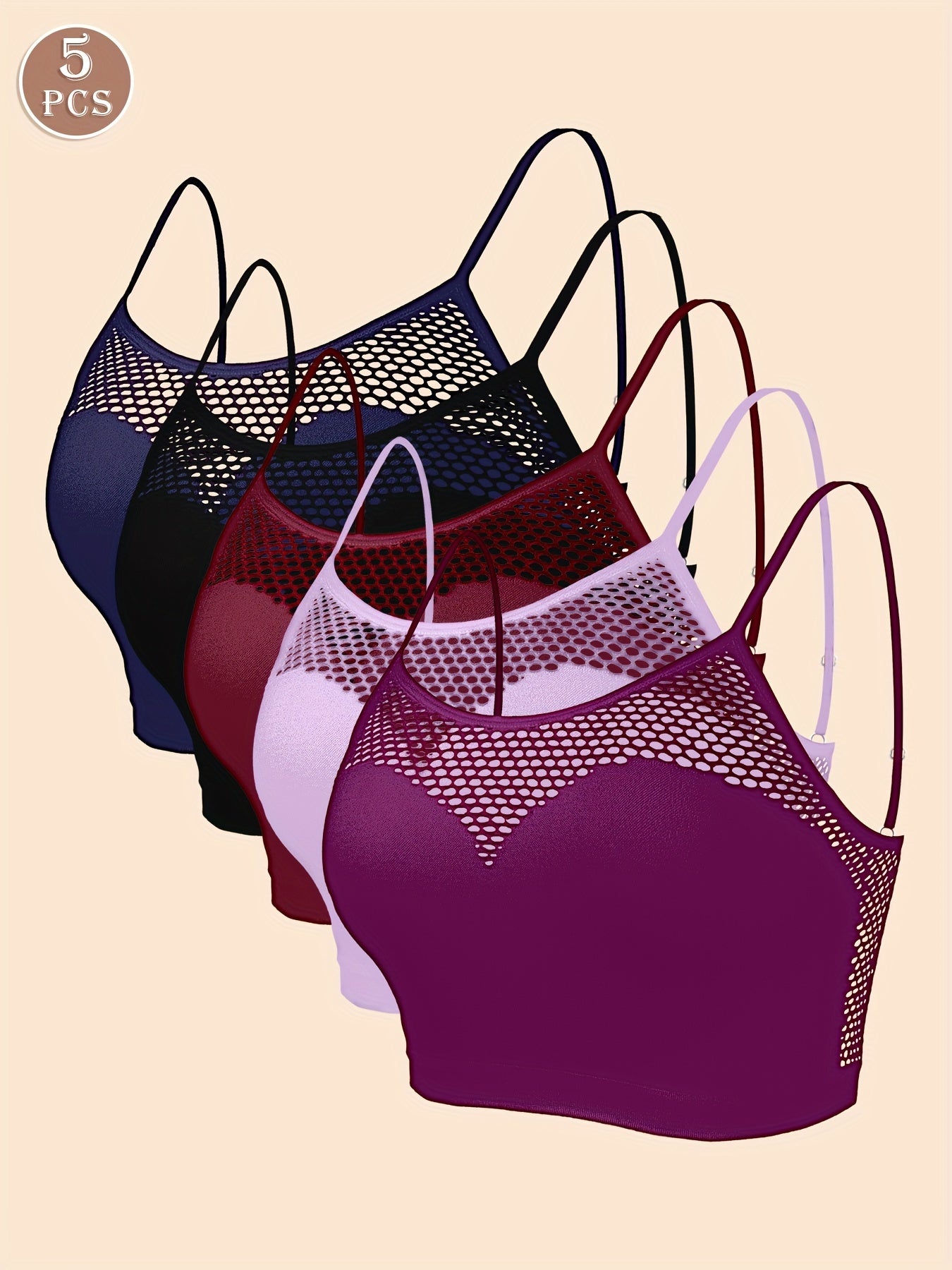 5-Pack Cutout Bras, High Support Knit Fabric