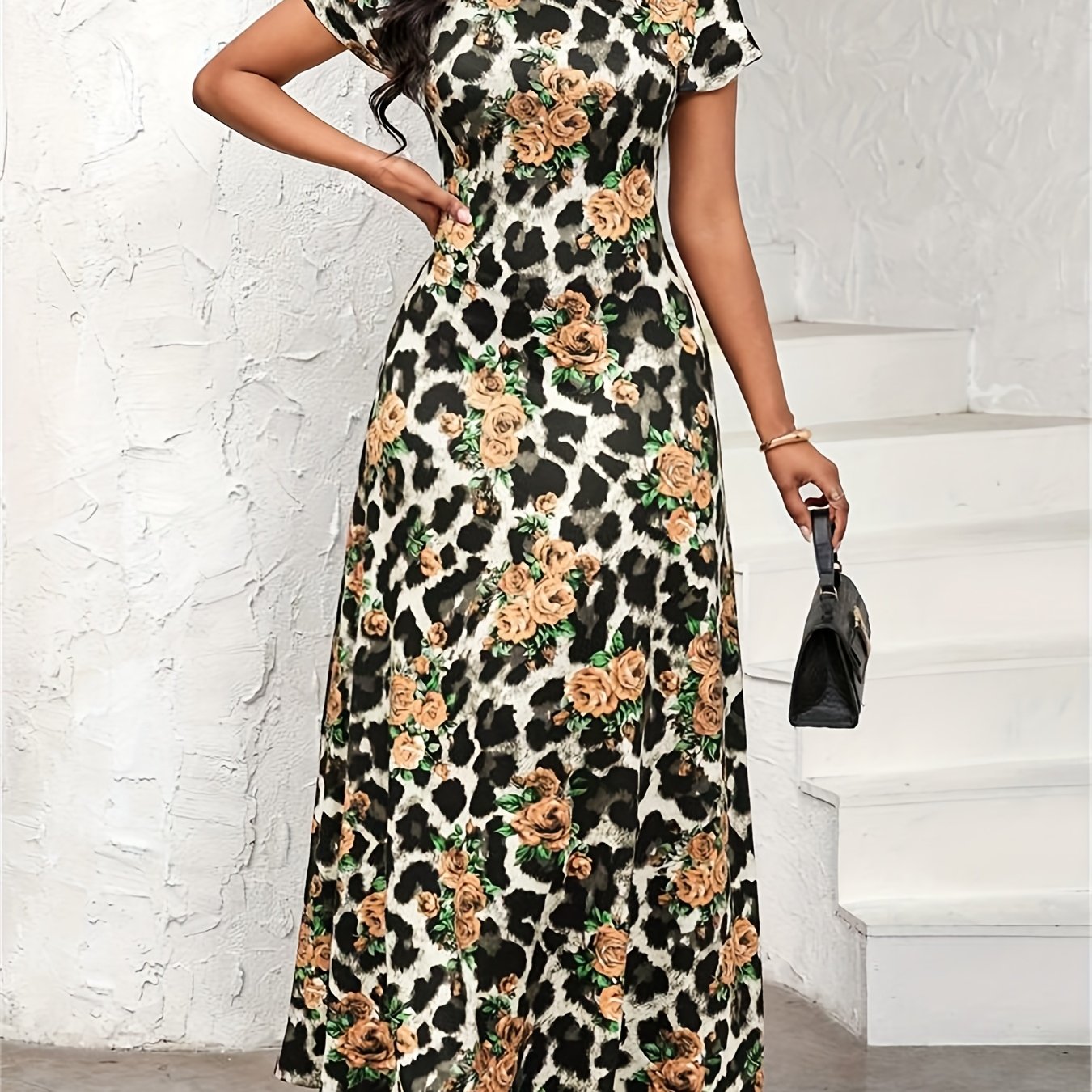 Women's Elegant Leopard Floral party dress - Flared A-Line skirt