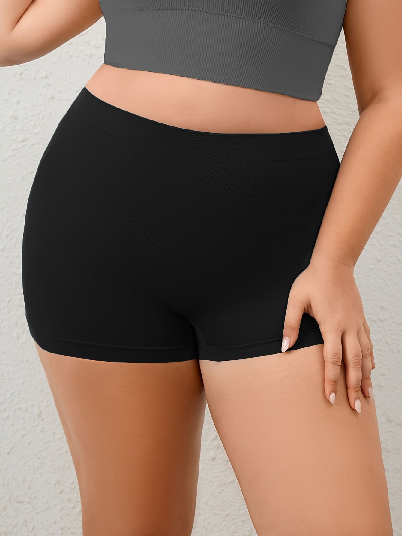 5pcs Plus Size Women's High-Waist Seamless Boxer Briefs in Assorted Colors - Soft, Stretchy Knitted Fabric for Comfort | Ideal for Yoga, Fitness,